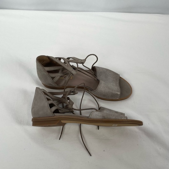 Paul Green Lace Up Leather Sandals in Smoke Truffle Metallic Size 6.5 or PG 5 - Picture 1 of 6